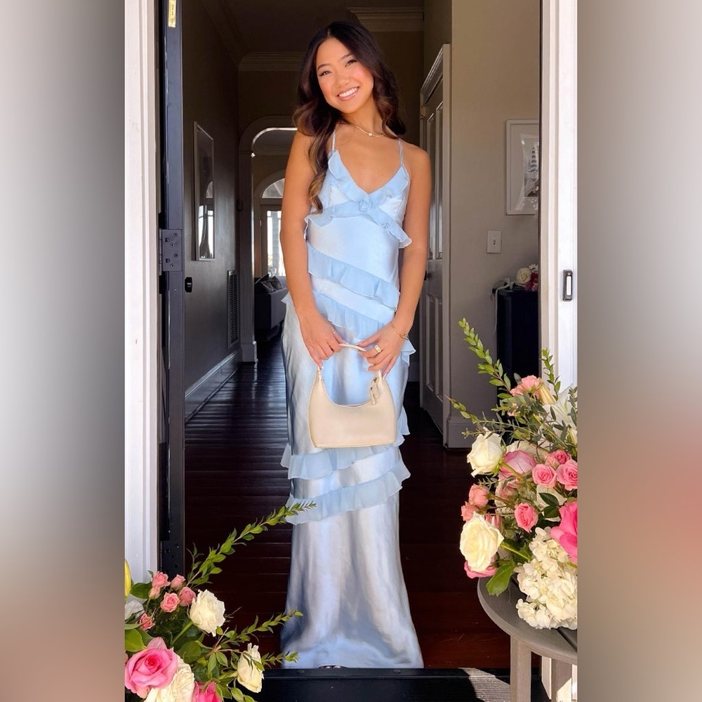Beginning Boutique Inara Blue Ruffle Maxi Dress - Size 12 - Picture 2 of 16